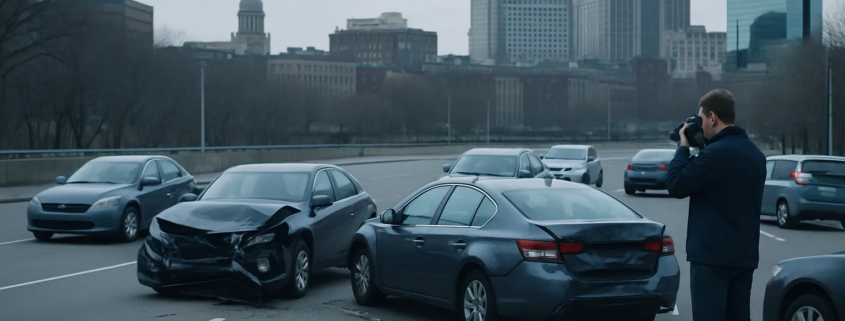 Boston chain reaction accident lawyer guide showing vehicles after a multi-car crash
