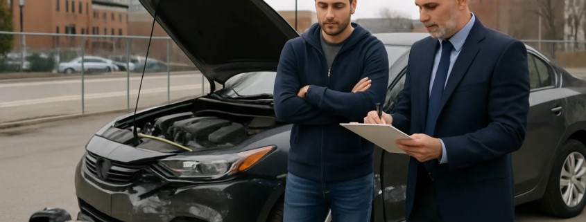 Preserve vehicle after car accident Massachusetts: documented damaged car in Boston