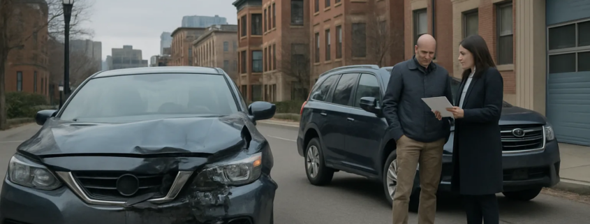 Boston wrongful death car accident lawyer reviewing a fatal crash investigation scene
