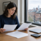 A freelancer organizing blank records after a Boston crash involving self-employed lost income
