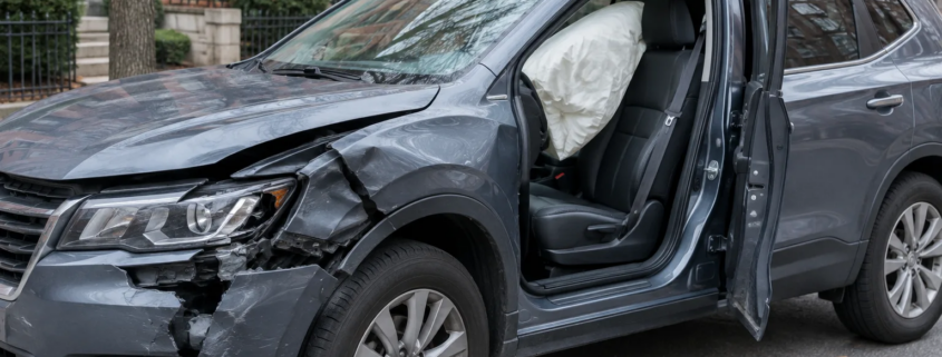 A vehicle restraint system after a crash for a defective airbag injury claim in Boston